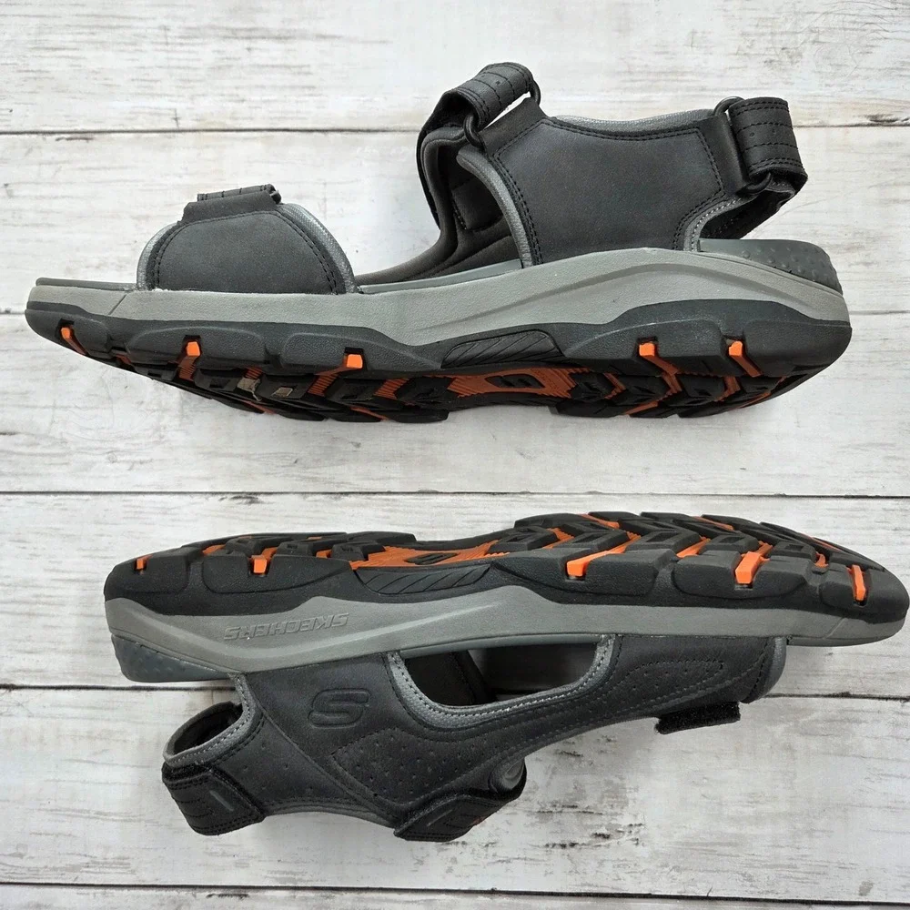 Skechers Tresmen Garo Luxe Foam Sandal Mens 12 Black Charcoal Triple Strap‎